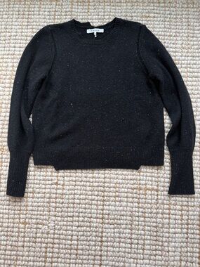 Frame Denim Black Crewneck Sweater with Subtle Speckle